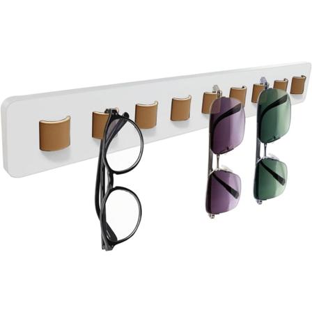 Veggmontert Organizer Oppbevaringsvegg, Solbriller Holder Oppbevaringsveske med 9 Koläderremmer for Brilledisplay, Soverom og Garderobe (Hvit)