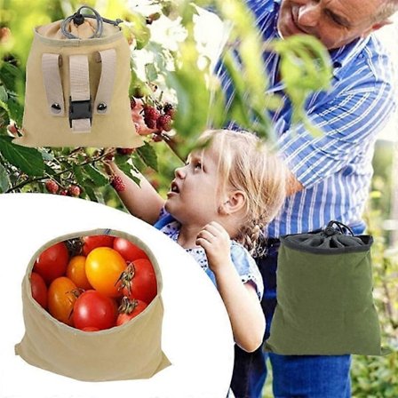 Sankepose Fruktplukkepose Vaskbar Samlepose Frøsamlepose Delepose Utendørsutstyr (Khaki) QYRoadWolf