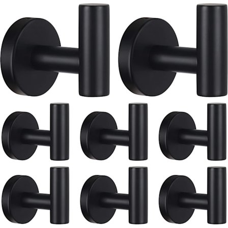 8 kappaletta mattamustaa pyyhekoukkua kylpyhuoneen naulakko, kylpytakki koukku Stai