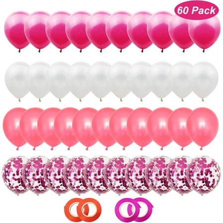 60 vita blå ballonger ballonger med blå konfettiballonger, 12 tum heliumballonger för bröllop födelsedag flickdop dekoration (rosa röd vit)