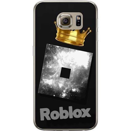 Kompatibel Mobilcover til Samsung Samsung Galaxy S6 Minimalistisk sort og sølvfarvet Roblox-symbol med gylden krone og luksuriøs gamer-æstetik på