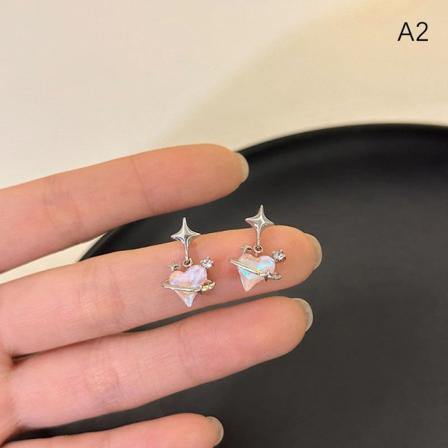 6 st/ set Pink Crystal Opal Peach Heart Cross Star Drop örhängen - Perfet 2pcs/set