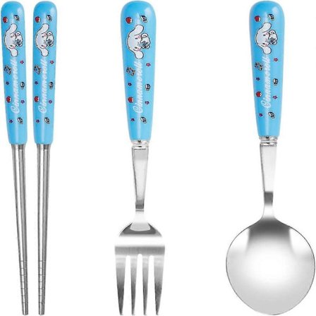 Tegneserie Kat Bestik Rejsesæt med Rustfrit Stål Gaffel, Ske, Spisepinde Bærbart Genanvendeligt Bestikdesign med Bæretaske