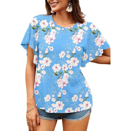 Print T-shirt För Kvinnor Med Blommönster