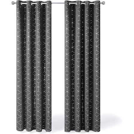 Set med 2 Öglor Mörkläggningsgardiner Ljusgrå Termiskt Isolerad Anti-Kall Diamanttryck Silver Gardiner för Barn Sovrum Gardiner 140x260cm