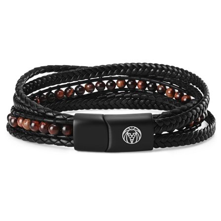 Naxos Red Tiger’s Eye Leather Bracelet for Men - Beaded bracelets