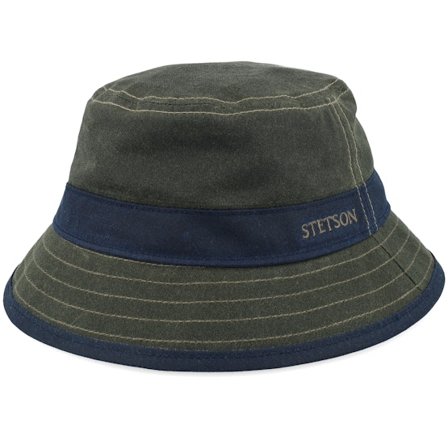 Stetson - Grøn bucket Hat - Waxed Cotton Wr Black/Olive Bucket @ Hatstore