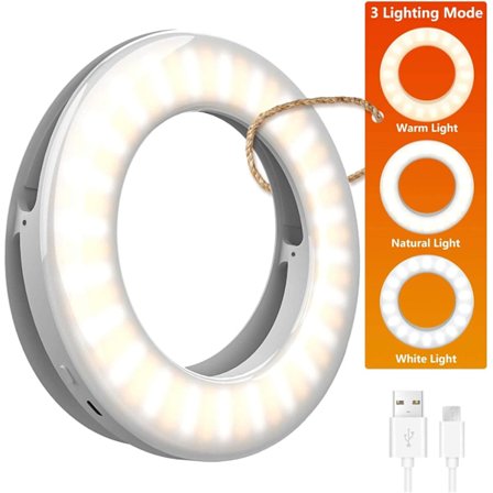 Genopladelig Selfie Ring Light, Dit Hemmelige Våben Til Uforglemmelige Selfies Og Videoer, Med 3 Lystilstande, Justerbar Lysstyrke, Clip-on