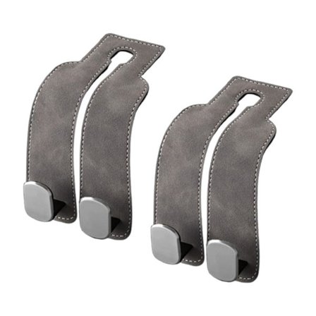 Suede Bil Nakkestøtte Kroge 2-pak: Dobbelt Krog Organizer til Tasker, Punge & Opbevaring i Bilen (Sort/Grå/Brun)