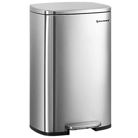 Songmics Kitchen Pedal Bin, återvinningskärl, 50L skräpavfallsfack, gångjärnslock, silver
