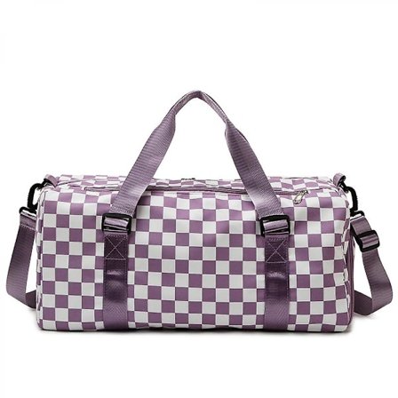 Ny Yoga Taske Fitness Taske Kort Afstand Letvægts Cylindrisk Checker Sports Taske Våd Og Tør Separationpurple