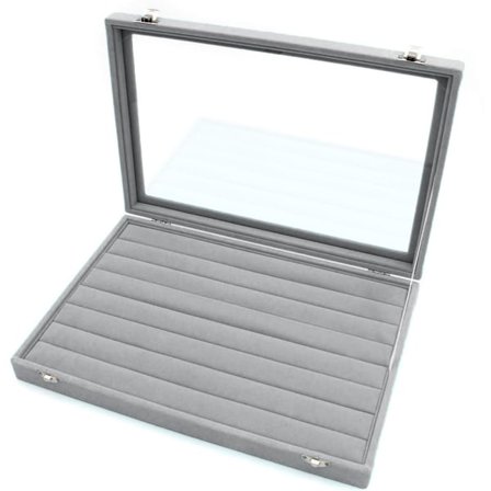 Ring Storage Box - Jewelry Display Case for Rings with Glass Lid Ring Organizer