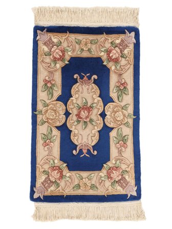 Handgeknoopt China 90 Line Vloerkleed 60X90 Wol Bruin/Donkerblauw Klein