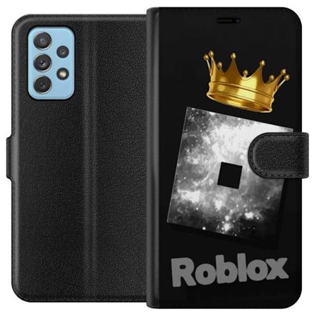 Kompatibel Tegnebogsetui til Samsung Samsung Galaxy A72 5G Minimalistisk sort og sølvfarvet Roblox-symbol med gylden krone og luksuriøs gamer-æstet