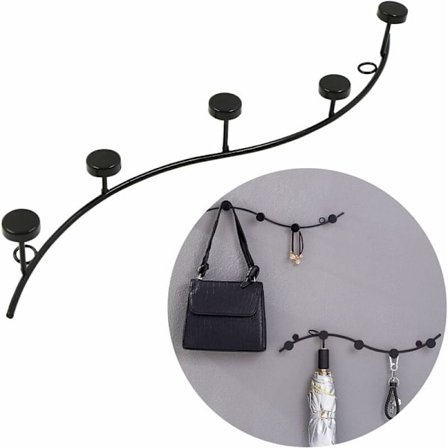 Vægmonterede knagerækker - Dekorativ metalstang Enkel kreativ væg Hjem vægdekoration Soveværelse Indgang bag badeværelse knagerække Sort 1 stk.