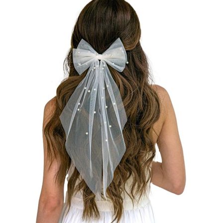 Brudeslør med hvid sløjfe, elegant tyl-hårklemme til polterabend, lagdelt brudeslør til kvinder og piger, brudetilbehør