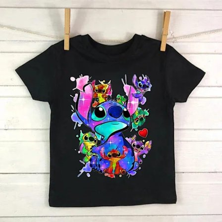 Barn T-shirt i bomull Barn Disney Lilo Stitch Tecknad T-shirt Stitch Söt Manga T-shirt Y2k Grafisk T-shirt Tjej Pojke Topp T-shirts