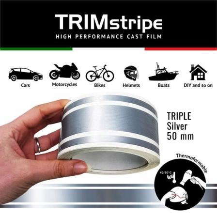 Trimstriber Triple selvklæbende strimler til biler, sølv, 50 mm x 10 mt