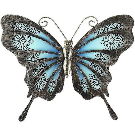 2023 - Metall Sommerfugl Veggkunst Utendørs Hage Gjerde Dekorasjoner Glass Hengende Dekor For Terrasse Eller Seng (ShiKai)