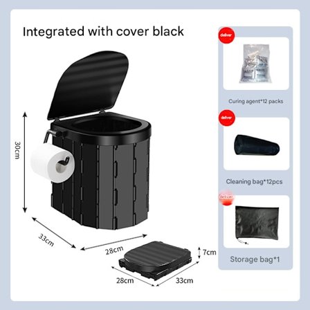 Bärbar campingtoalett hopfällbar toalett med lock vattentät Porta Potty bil RV tält toalett hink toalett potta svart