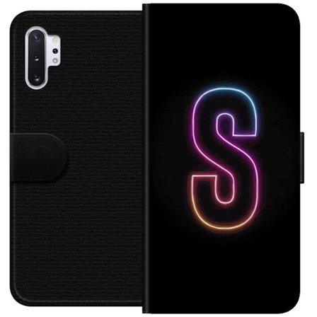 Kompatibel Tegnebogsetui til Samsung Samsung Galaxy Note10+ Neonbogstav S i lyserød og blå toner mod en mørk baggrund, stilfuld bogstavkunst med re
