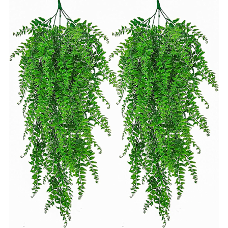 2 Pak Kunstige Hænge Plastikplanter Falsk Plante Grøn Bregne Vinstok Blade Væg
