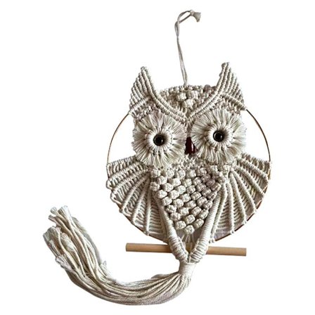 Ugle Macrame Vægophæng - Håndvævet Boho Tapestry Macrame Ugle - Macrame Vægdekoration - Boho Soveværelsesindretning - Ugleindretning til Stue 