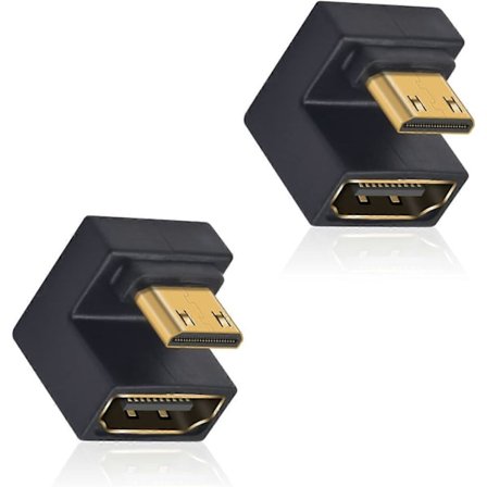 (2-pakning) U-formet Mini HDMI til HDMI 8K-adapter, oppovervinklet Mini HDMI til HDMI hunadapter støtter 8K@60Hz, 48Gbps, kamera/laptop/HDTV/projektor