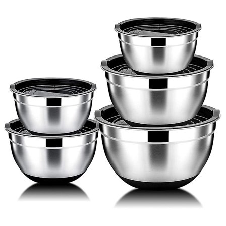 5 st Blandningsskålar, Rostfritt Stål Salladsskål Med Lufttät Lock