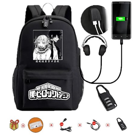Anime My Hero Academia Toga Himiko Ryggsekk Vanntett Jenter/Gutter Skolesekker Laptop Ryggsekk Reise Skole Ryggsekk USB for Student~04299