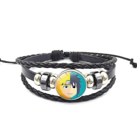Cartoon söt Naruto armband svart läder färgglada ädelsten armband för barn barn DB