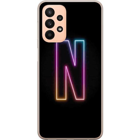 Kompatibelt Mobildeksel til Samsung Samsung Galaxy A23 Minimalistisk neonbokstav N i fargeskiftende lys mot svart bakgrunn