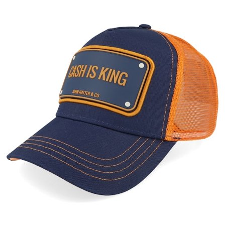 John Hatter & Co - Blau trucker Cap - Cash Is King Dark Blue/Orange A-Frame Trucker @ Hatstore