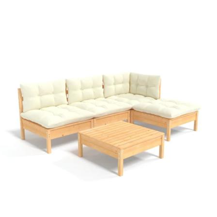 Vidaxl Loungegrupp Med Gräddvita Dynor 5 Delar Massiv Furu Creme