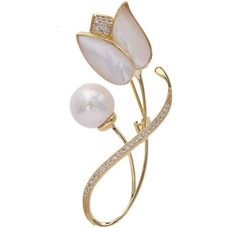 Shell Tulip Blomster Brosche Pin til Kvinder Piger Mode Krystal Delikat Perle Rhinestone Reversnåle Elegant Kjole Tilbehør Smykker Boutonniere