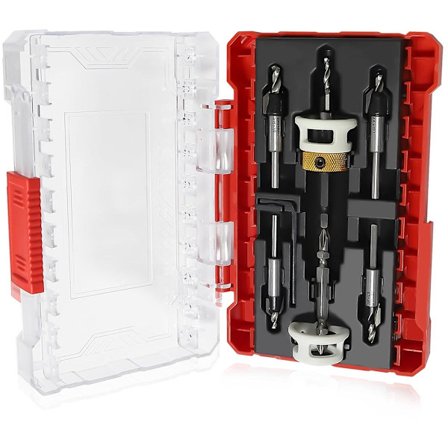 5/32" x 3/8" - 9/64" x 3/8" - 11/64" x 1/2" nyckellös borr - försänkningsborrsats med sexkantsskaft och justerbart djupstopp