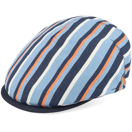Mayser - Blau flatcap Cap - Sidney Block Stripes Blue Flat Cap @ Hatstore