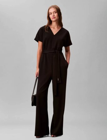 Calvin Klein Stretch Crepe Jumpsuit With Belt - Black - 34