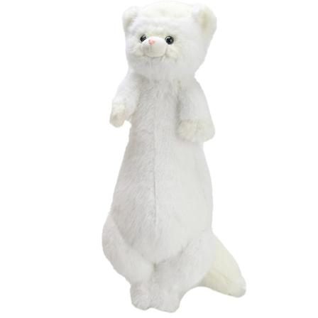 Simulert brun og hvit dobbel mink dukke plysjleketøy lang ilder sovende klemt mellom sofa ornamenter for dekorasjon(52X20cm 0.375kg,Hvit)