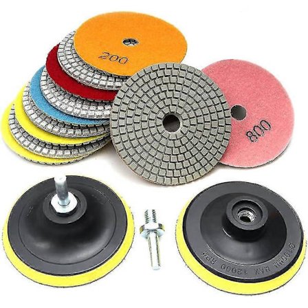 11 stk Diamantpoleringsunderlag 4' våt/tørr 50#-1500# Med 2 krok- og løkke-støtteunderlag for polering av granitt, marmor, stein, betong og 
