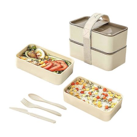 Portable Bento Box with Utensils, Double Layer Microwave Safe Lunch Box, Leakproof Food Container for Students
