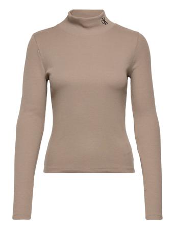 Rib Mock Neck Langærmet T-shirt Brun Calvin Klein Jeans