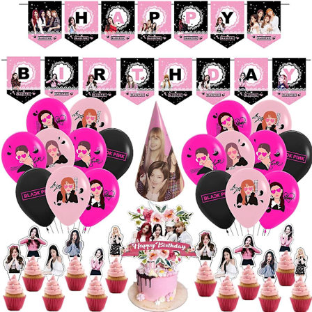 Blackpink Festpynt til Fans Bursdagsfest Dekorasjoner - 1 Blackpink Festbanner 18 Blackpink Festballonger 17 Blackpink Kaketopper 2 Bånd