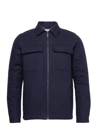 Pine Quilted Flannel Zip Overshirt Blue Knowledge Cotton Apparel
