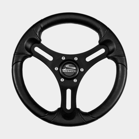 Volante lancha a motor Schmitt Torcello 330, aluminio con poliuretano, Ø330 mm, con cubo, compatible con eje de dirección de 3/4" (19 mm), negro