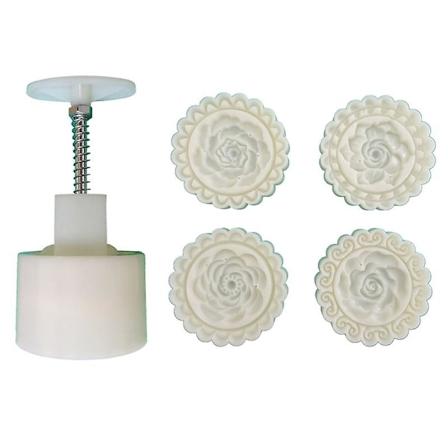 Månekakeform i Plastik med Blomsterformede Stempler - DIY Månekakeforme