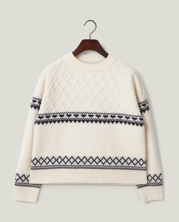 Lexington Fair Isle-stickad tröja i merinoull, offwhite/svart