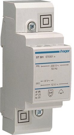 Hager ST301 Ringleddtransformator 8/12 V, 4 W, Elfordeling & strømforsyning