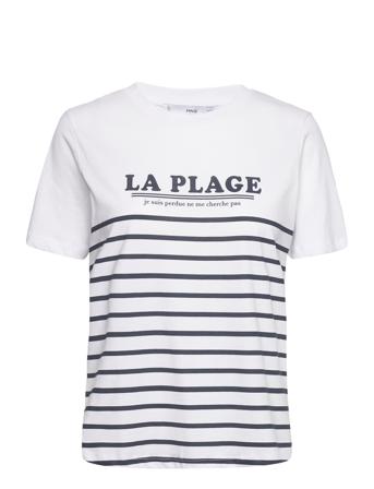 Printed Cotton-Blend T-Shirt T-shirts & Tops Short-sleeved Hvit Mango*Betinget Tilbud