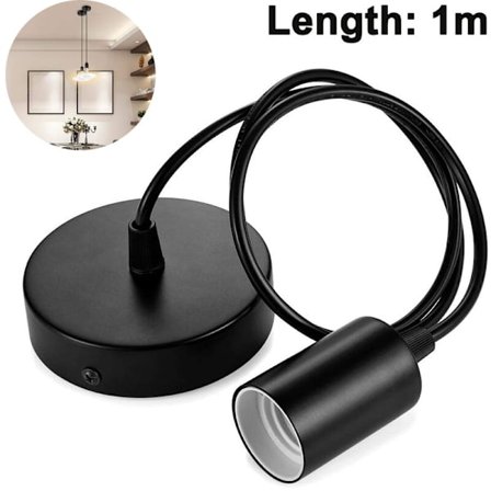 Pendellampe i metal, E27-fatninger med kabel, ledningspendel, pendelledning, ideel til loftsbelysning, 1m, sort